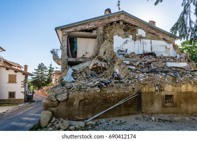 Rubble Of The Earthquake That Struck The Town Of Amatrice In The Lazio Region Of Italy. The Strong Earthquake Took Place On August 24, 2016.