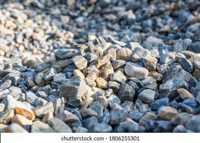 Rubble Or Gravel Background, Construction Material. Pile Of Many Small Stones, Stock Photo