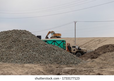 Rubble Transportation Of Building Materials. Construction Site