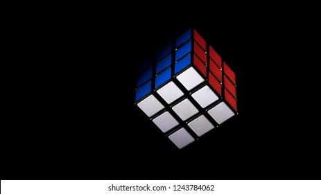 Rubics Cube Showing Red White And Blue For Patriotism Or Puzzle. Image Is Offset To Allow Text