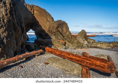 Ruby Beach Eroded Rock Arch in Olympic National Park, Washington State, USA