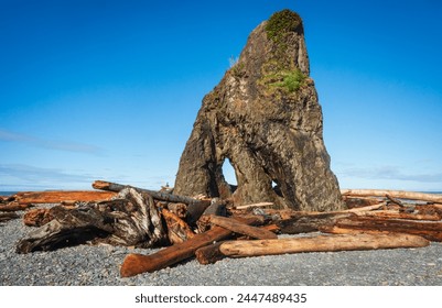 Ruby Beach Eroded Rock Arch in Olympic National Park, Washington State, USA
