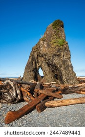 Ruby Beach Eroded Rock Arch in Olympic National Park, Washington State, USA