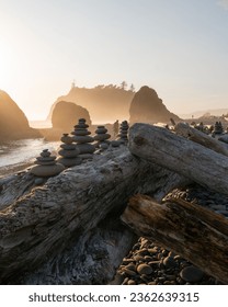 Ruby Beach, Washington State at sunset. A light marine layer had moved in and created a beautiful breathtaking sunset. 