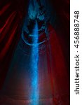 Ruby Falls underground waterfall lit in blue and red located in a cavern within the Lookout Mountain near Chattanooga, TN, USA.