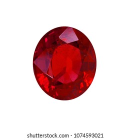Ruby Gem Stone oval cut on white background isolate