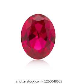 Ruby Gem Stone Oval Cut On White Background Isolate
