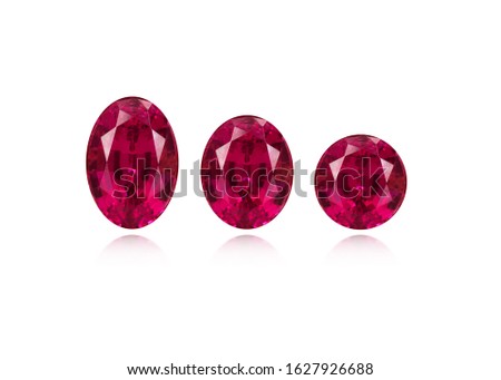 Ruby Natural Gems round and oval cut on white background isolate