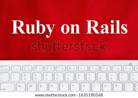 Ruby on Rails message with gray keyboard on a red background