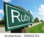 Ruby (programming language) signpost along a rural road
