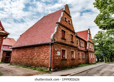 Ruda Śląska, Poland, June 2021:  Familok House - Tenement For Workers, Mainly Coal Miners. Historic Workers' Housing Estate Built With Red Brick In Upper Silesia