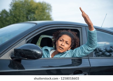 Rude Black Woman Driver Arguing And Driving Car