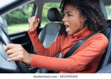 Rude Black Woman Driver Arguing And Driving Car