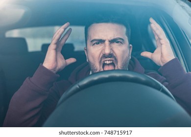 Rude Man Driving His Car And Arguing A Lot