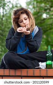 Rude Young Girl Smoking Drinking Beer Stock Photo (edit Now) 201120599