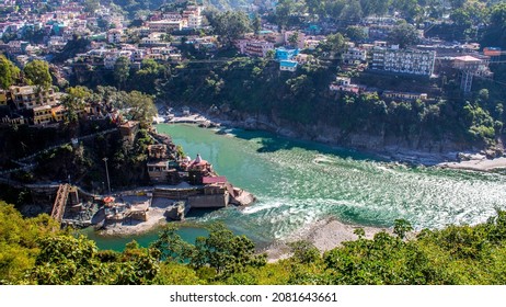 Rudraprayag, Uttarakhand - 25 Nov, 2021 - The point of confluence of rivers Alaknanda and Mandakini