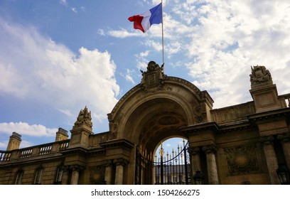 Rue Du Faubourg Saint-Honoré, Paris, France - Portal Of The Official Entrance Of The Élysée Palace, Seat Of The Presidency Of The French Republic, Flying A French Flag