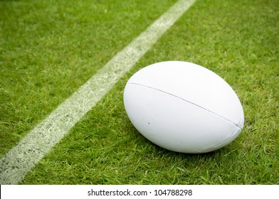 Rugby Ball Near Try Line On Rugby Pitch With Copy Space