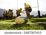 Rugby ball with rugby players