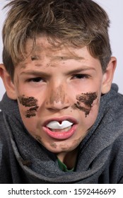 Rugby Children's Player. Close-up, With His Mouth Guard.