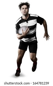 Rugby Player Black White Uniform Running Stock Photo (Edit Now) 164762450