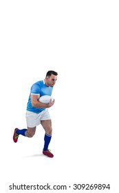 Rugby Player Running With The Ball On White Background