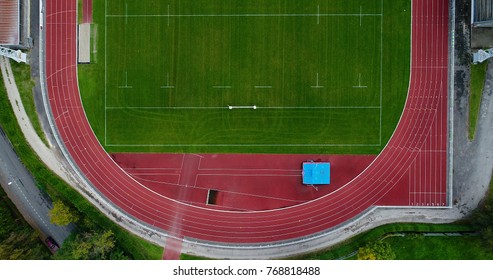 Rugby Stadium With Athletic Track In Aerial View