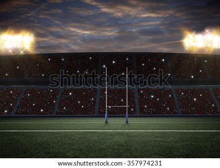 Rugby Stadium with fans wearing red uniforms
