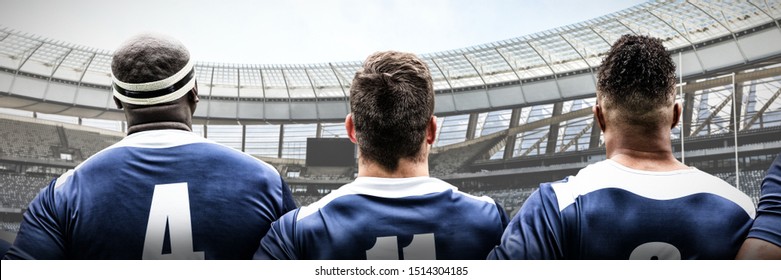 Rugby Team against rugby stadium on a sunny day - Powered by Shutterstock