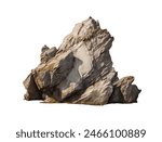 A rugged boulder formation isolated against, highlighting the textured layers of rock