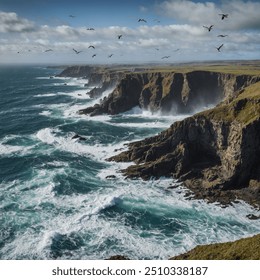 A rugged coastline is a dramatic landscape where the land meets the sea with steep cliffs, rocky outcrops, and jagged edges. Waves crash against the rocks, carving out caves and inlets over time. The  - Powered by Shutterstock