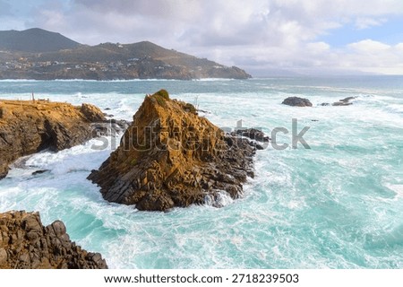 The rugged coastline of Punta Banda, a dramatic peninsula and cape near Ensenada, Baja California, Mexico.