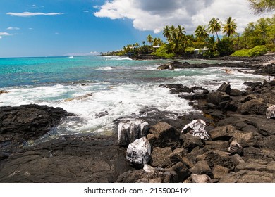 Rugged Lava Shoreline Along Alii Drive, Kailua-Kona, Hawaii, USA