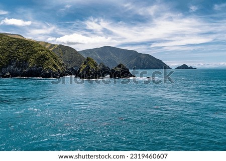 rugged, rocky coastline at the Tasman Sea