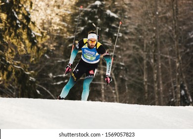 Ruhpolding, Germany - January 18, 2019: Martin Fourcade (France) During Men Relay At IBU World Cup Biathlon.