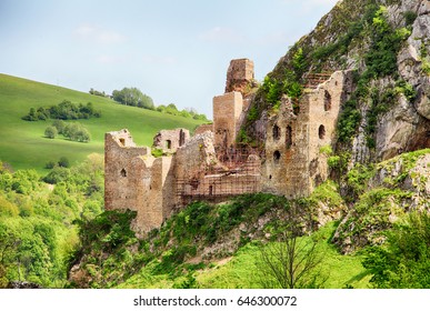 Ruin of castle Lednica, Slovakia spring landscape