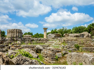 Ruin Of Olympia; The Birth Place Of Olympic Games In Katakolon, Greece.