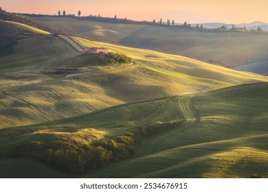 Ruin on the rolling hills at sunset. Spring landscape in Monte Sante Marie, province of Siena, Tuscany region, Italy - Powered by Shutterstock