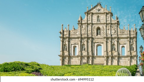 Ruin Of St.Paul In Macau In Blue Sky 