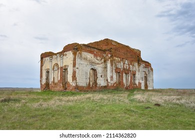 Ruined Brick Temple In Field, Abandoned Church