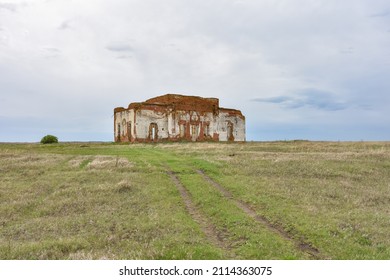 Ruined Brick Temple In Field, Abandoned Church