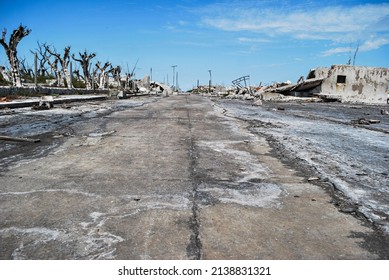 ruined city. City abandoned by a flood. Desolate landscape. epecuen