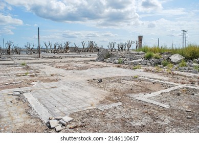 Ruined city. City abandoned by a flood. Desolate landscape. epecuen