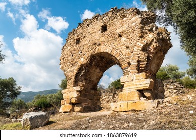 Ruined gate at Nysa ancient site in Aydin province of Turkey. Nysa on the Meander belonged to Caria but under the Roman Empire it was within the province of Asia which had Ephesus for its capital.