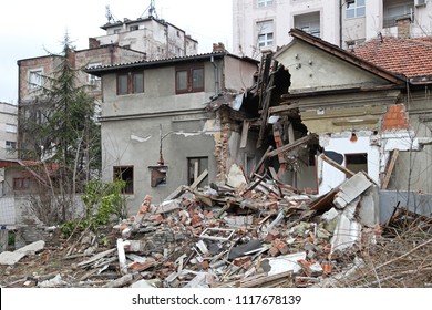 Ruined House Damage After Powerful Earthquake Disaster