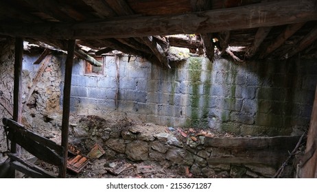 Ruined, rundown, scary, dilapidated building.