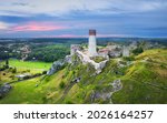 Ruins of 14-th century castle on sunrise in Olsztyn (Zamek w Olsztynie), Poland