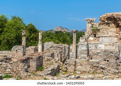 Ruins of the ancient city Ephesus, the ancient Greek city in Turkey, in a beautiful summer day