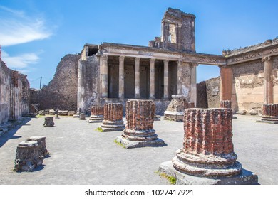 Ruins Of The Ancient City Of Pompeii Near The Volcano Vizuvius, Pompei, Naples, Italy.