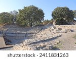 Ruins of the Ancient City of Troy. Archeological site. The Odeon of Troy IX. Roman Odeon. Canakkale Province, Turkey.